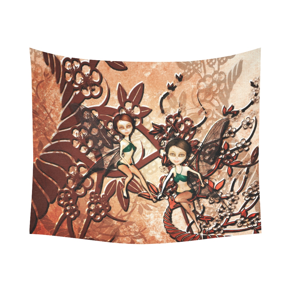 Cute, sweet fairys flying in a fantasy wood Cotton Linen Wall Tapestry 60"x 51"