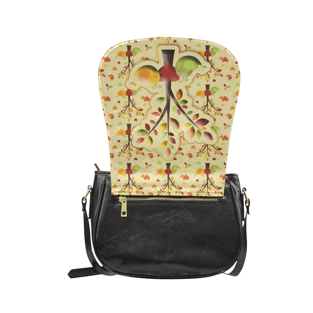 Autumn BIG LOVE Pattern TREEs, BIRDs and HEARTS Classic Saddle Bag/Large (Model 1648)
