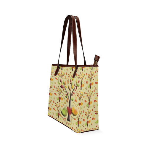 Autumn BIG LOVE Pattern TREEs, BIRDs and HEARTS Shoulder Tote Bag (Model 1646)