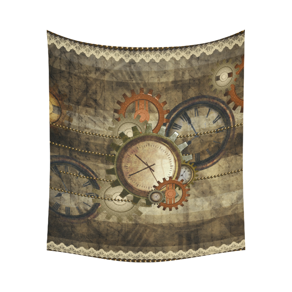 Steampunk, wonderful noble desig, clocks and gears Cotton Linen Wall Tapestry 60"x 51"