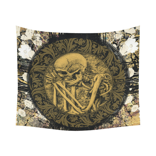 The skeleton in a round button with flowers Cotton Linen Wall Tapestry 60"x 51"