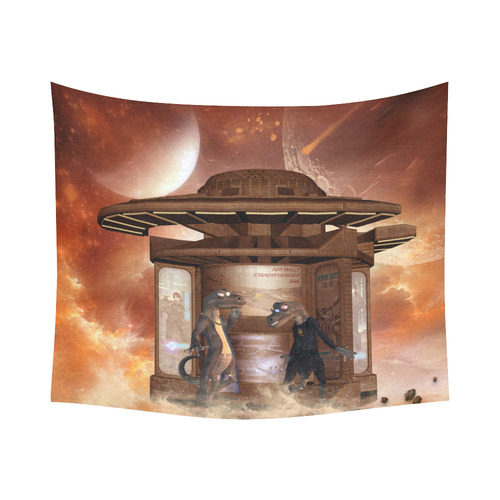 Friends funny geckos in the universe Cotton Linen Wall Tapestry 60"x 51"