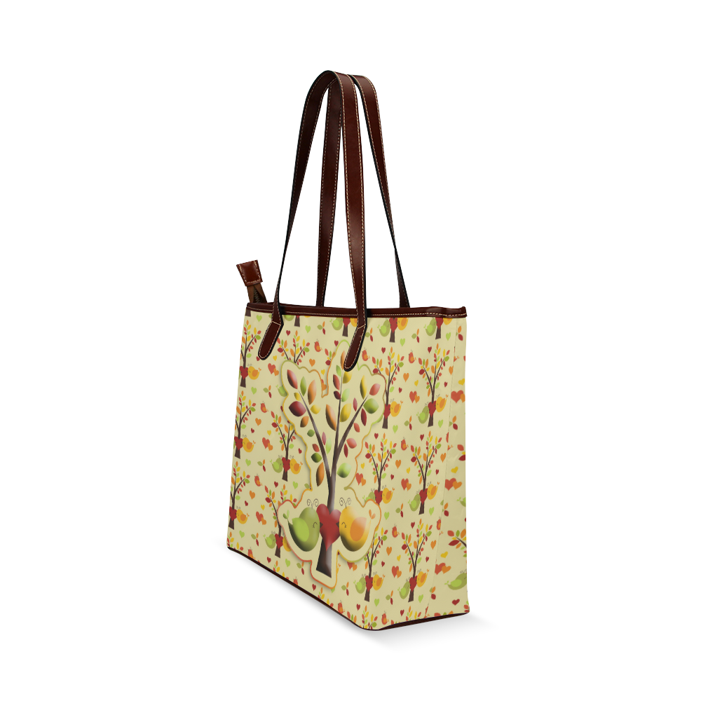 Autumn BIG LOVE Pattern TREEs, BIRDs and HEARTS Shoulder Tote Bag (Model 1646)