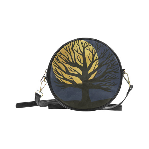 Spooky Tree (Yellow) Round Sling Bag (Model 1647)