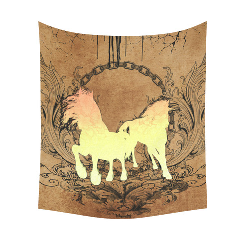 Beautiful horse silhouette in yellow colors Cotton Linen Wall Tapestry 51"x 60"