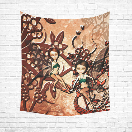 Cute, sweet fairys flying in a fantasy wood Cotton Linen Wall Tapestry 51"x 60"