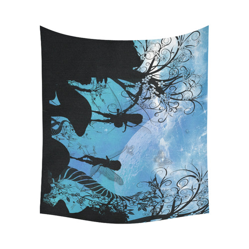 Flying fairy in the dark night Cotton Linen Wall Tapestry 60"x 51"