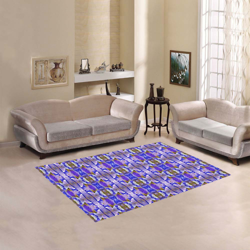 Blue White Abstract Flower Pattern Area Rug 5'3''x4'