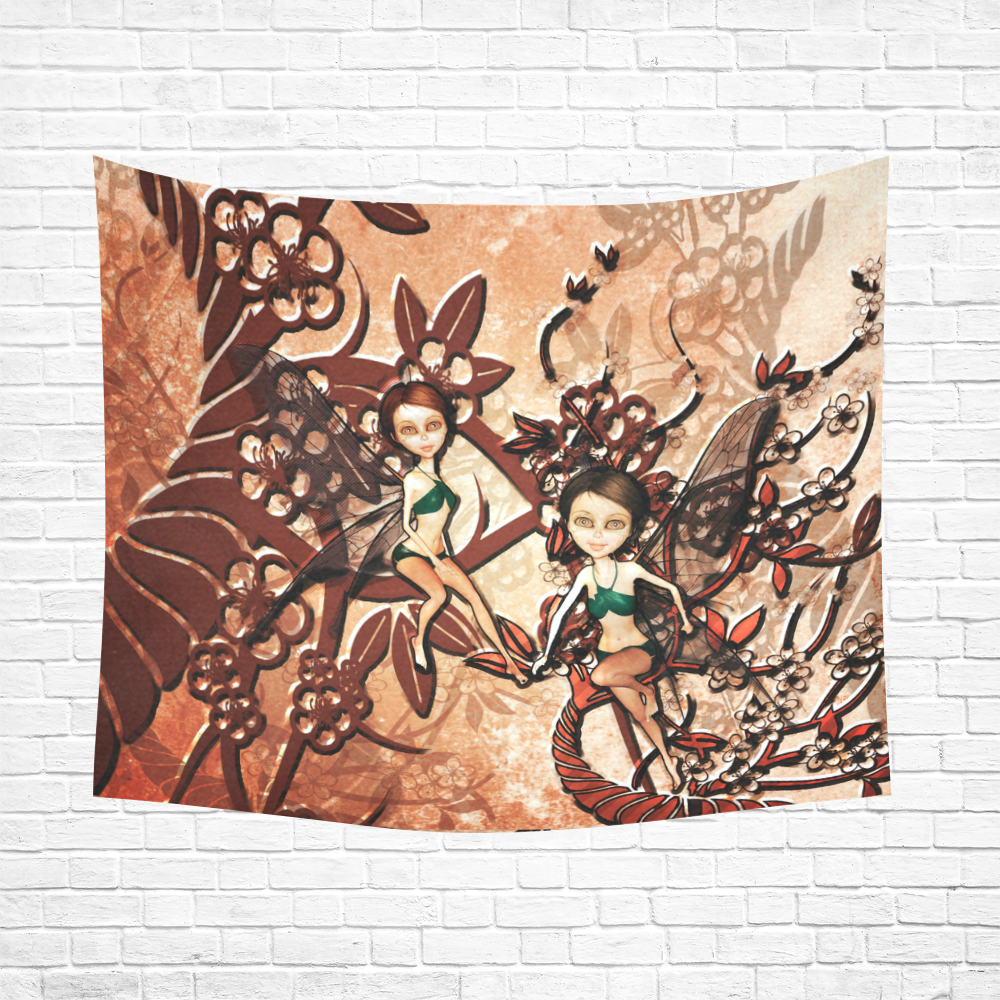 Cute, sweet fairys flying in a fantasy wood Cotton Linen Wall Tapestry 60"x 51"