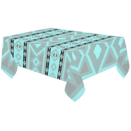 tribal border pattern , aqua Cotton Linen Tablecloth 60"x120"