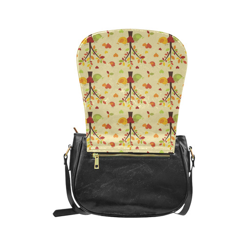 Autumn LOVE Pattern with TREEs, BIRDs and HEARTS Classic Saddle Bag/Small (Model 1648)
