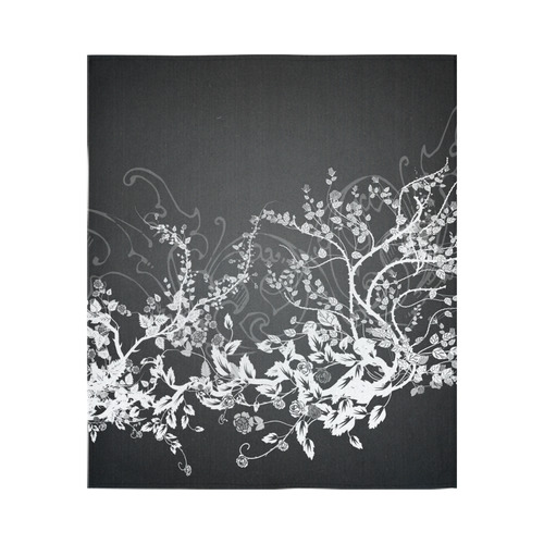 Flowers in black and white Cotton Linen Wall Tapestry 51"x 60"