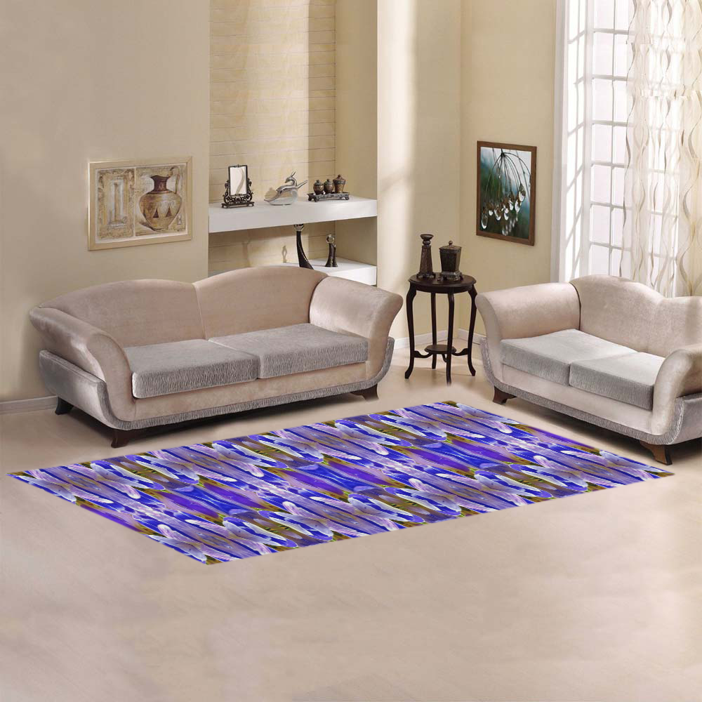 Blue White Abstract Flower Pattern Area Rug 9'6''x3'3''