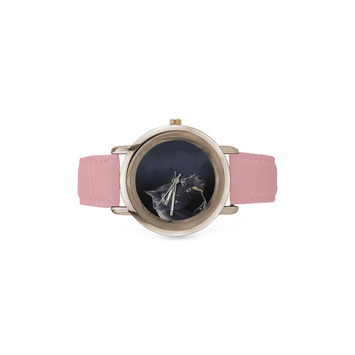 A beautiful painting black friesian horse portrait Women's Rose Gold Leather Strap Watch(Model 201)