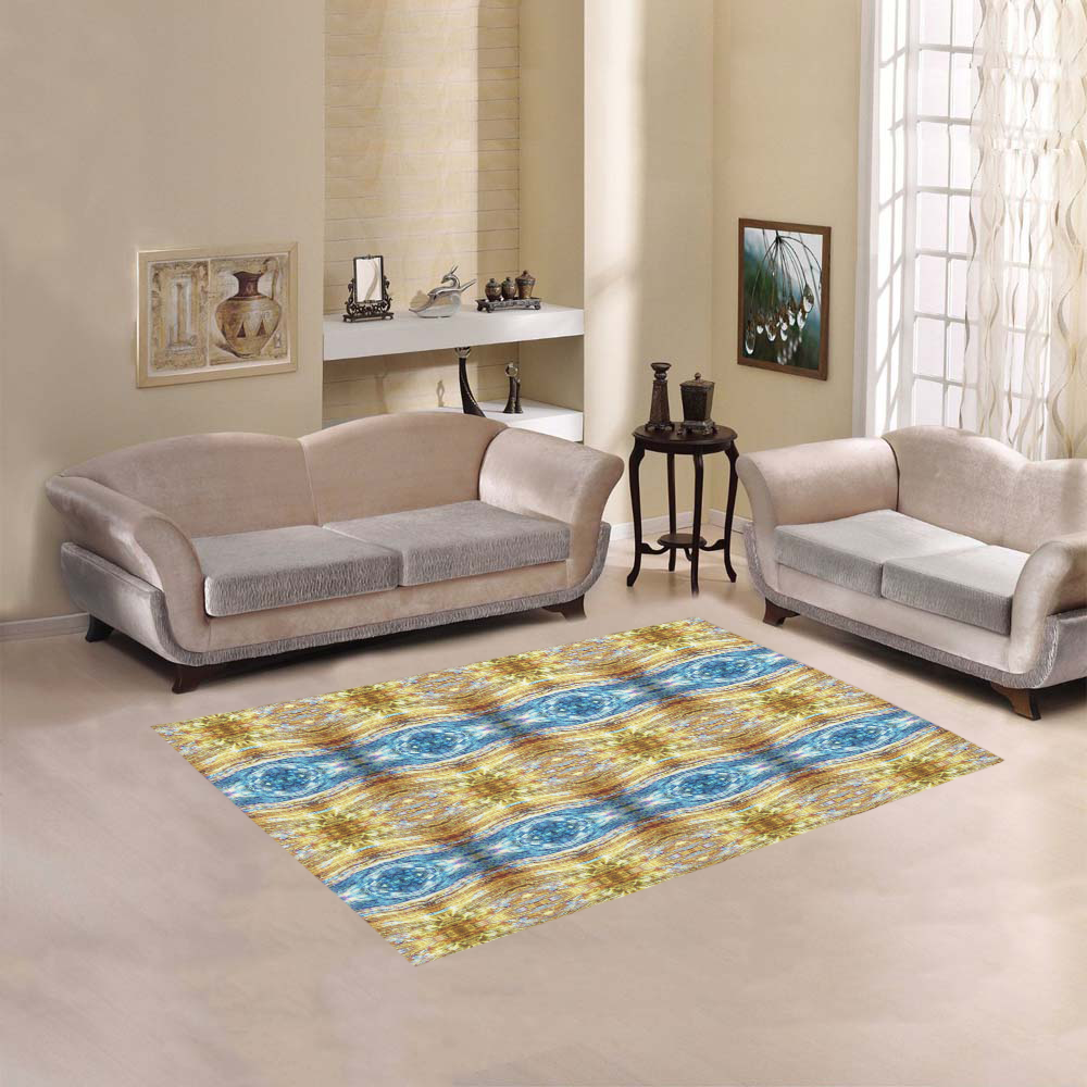 Gold and Blue Elegant Pattern Area Rug 5'3''x4'