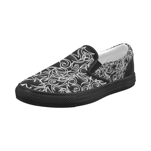 Black Tribal Turns Women's Slip-on Canvas Shoes (Model 019)