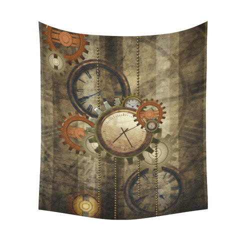Steampunk, wonderful noble desig, clocks and gears Cotton Linen Wall Tapestry 51"x 60"