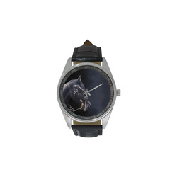 A beautiful painting black friesian horse portrait Men's Casual Leather Strap Watch(Model 211)