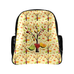 Autumn BIG LOVE Pattern TREEs, BIRDs and HEARTS Multi-Pockets Backpack (Model 1636)