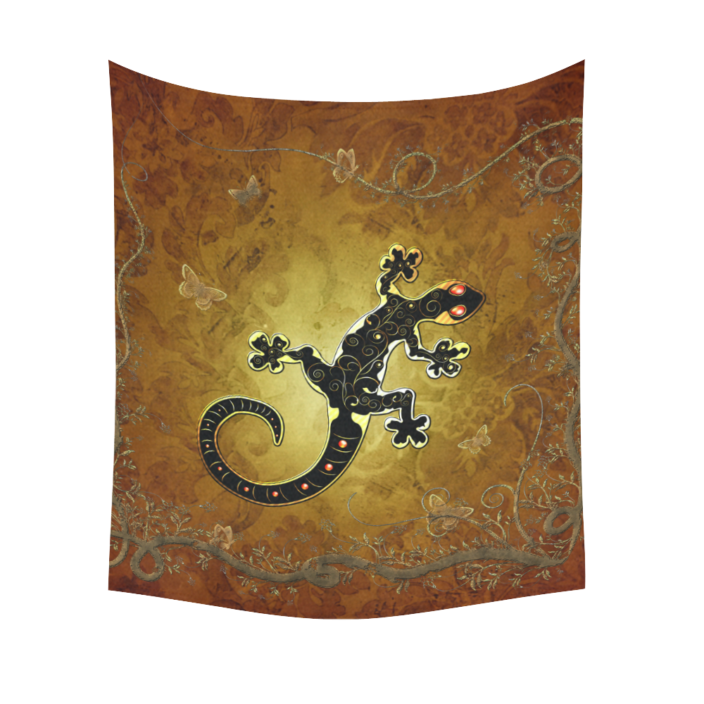 Gecko in gold and black Cotton Linen Wall Tapestry 51"x 60"