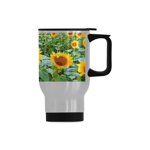 Sunflower Field Travel Mug (Silver) (14 Oz)