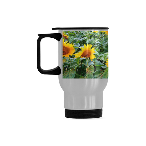 Sunflower Field Travel Mug (Silver) (14 Oz)
