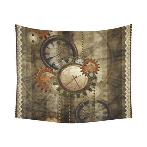 Steampunk, wonderful noble desig, clocks and gears Cotton Linen Wall Tapestry 60"x 51"