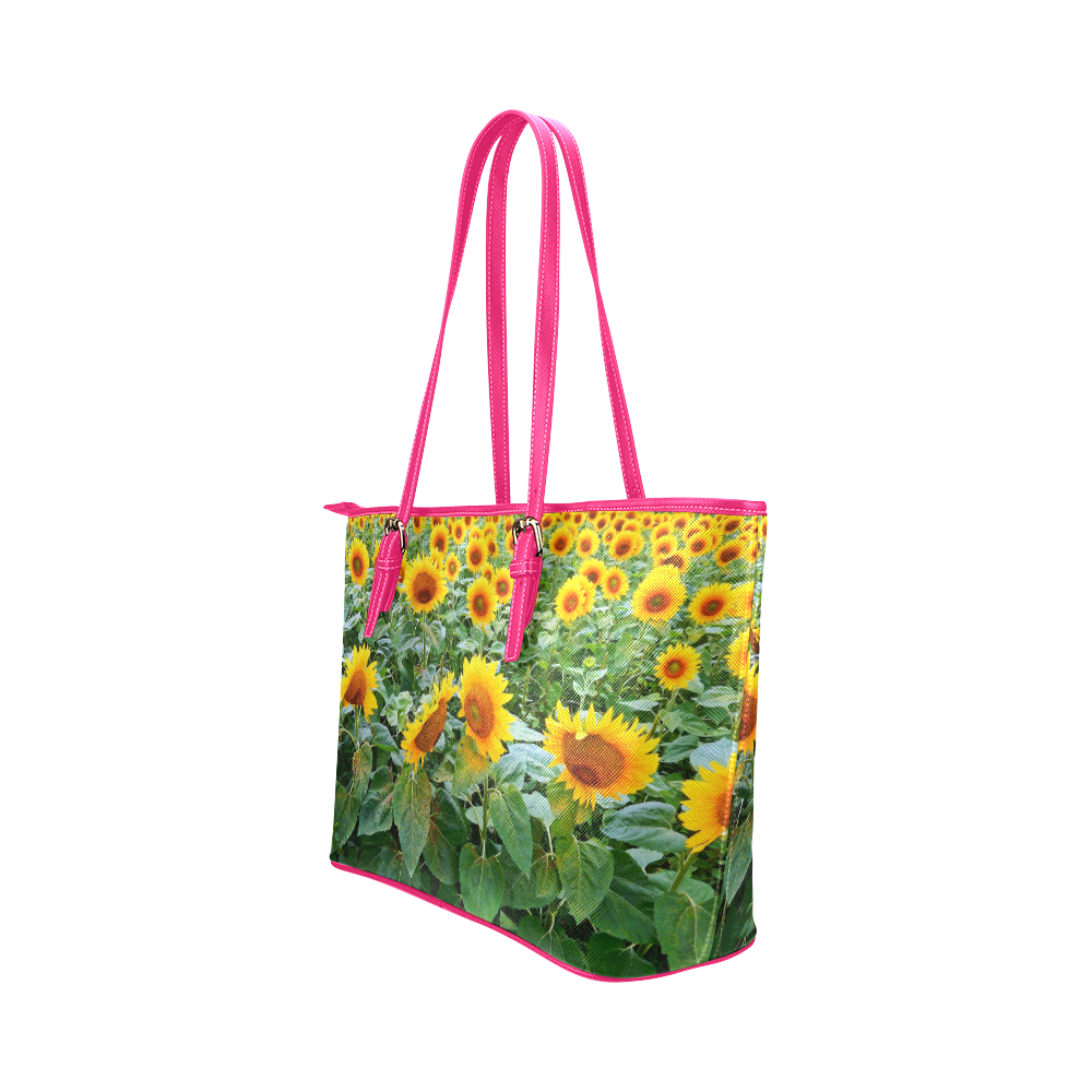 Sunflower Field Leather Tote Bag/Large (Model 1651)