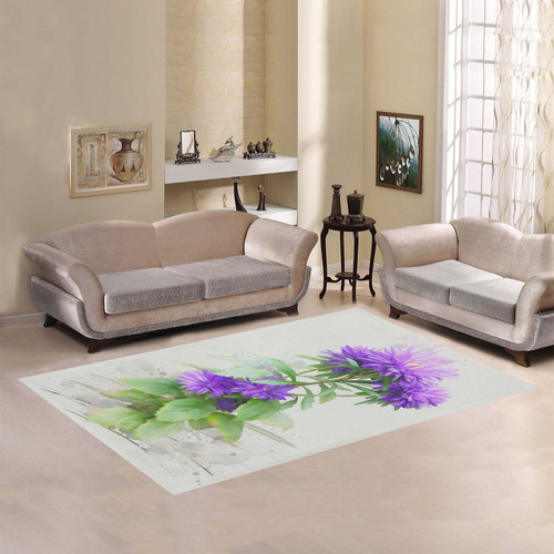 Purple Garden Flowers, watercolors with signature Area Rug7'x5'