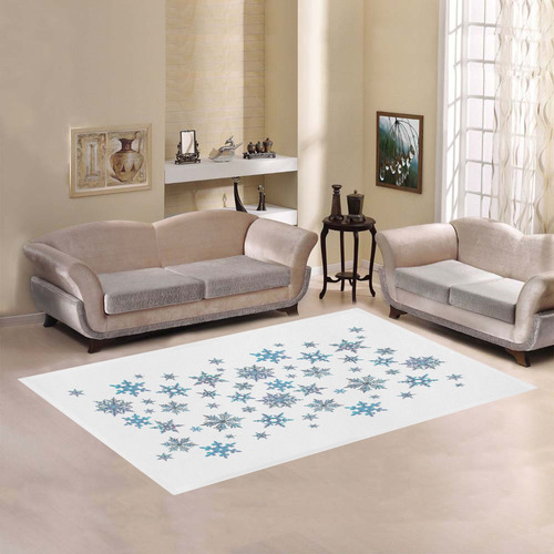 Snowflakes, Blue snow, stitched design Area Rug7'x5'