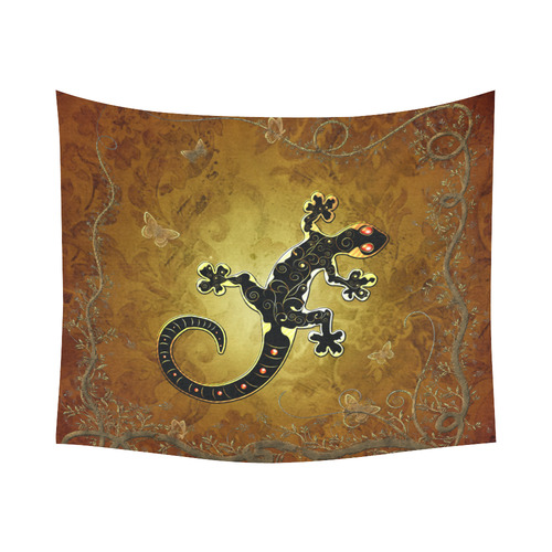 Gecko in gold and black Cotton Linen Wall Tapestry 60"x 51"