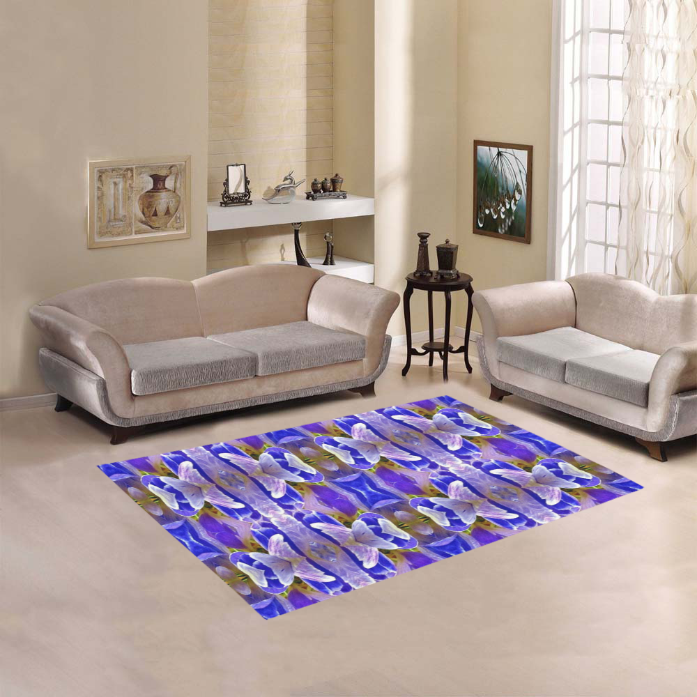 Blue White Abstract Flower Pattern Area Rug 5'3''x4'