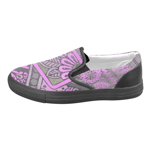 Floral Modern Geometric Grunge Design Women's Unusual Slip-on Canvas Shoes (Model 019)