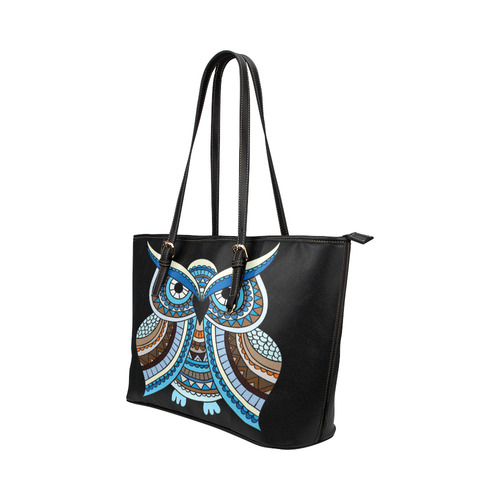 Cute Blue Owl Landscape Leather Tote Bag/Large (Model 1651)