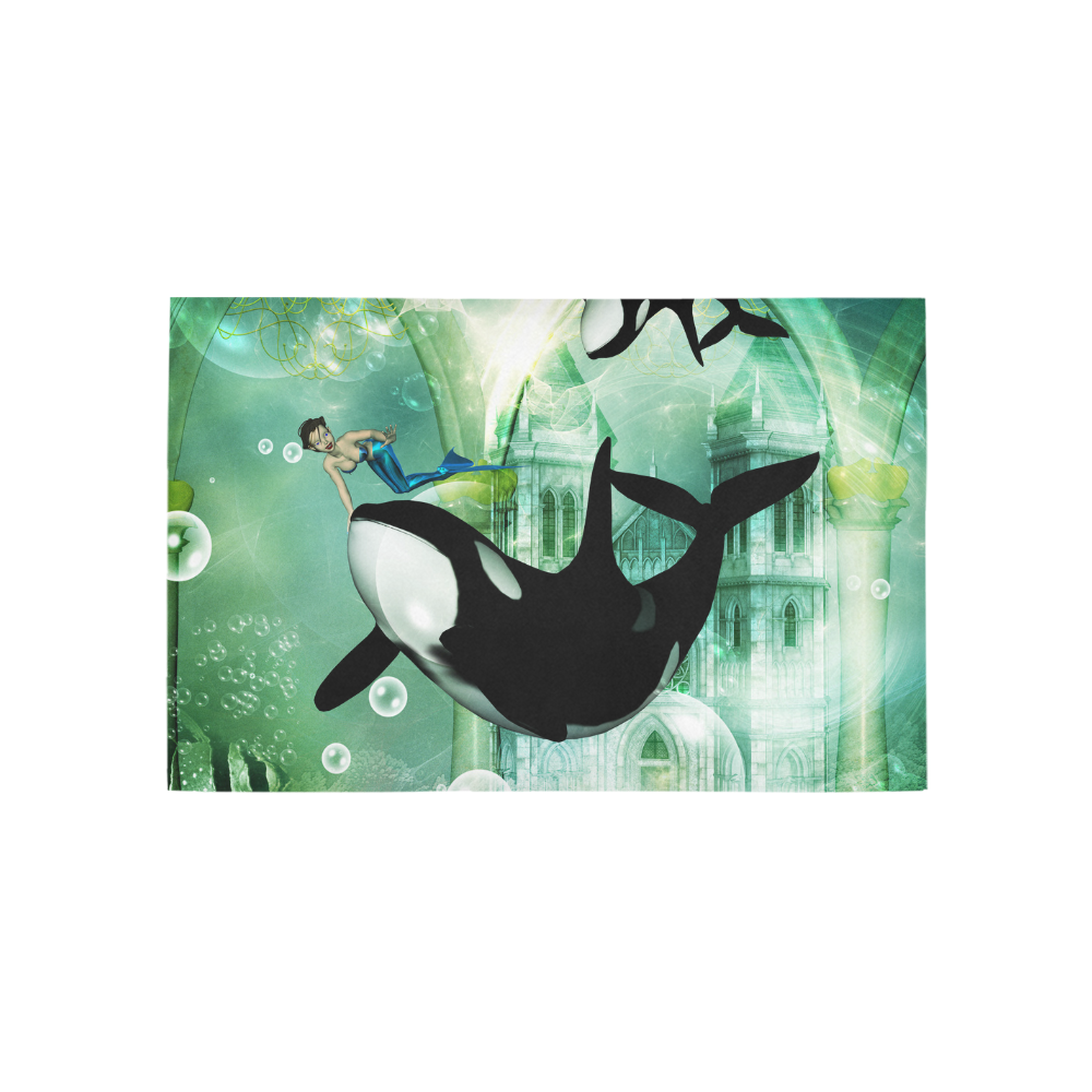 Orca with cute mermaid Area Rug 5'x3'3''