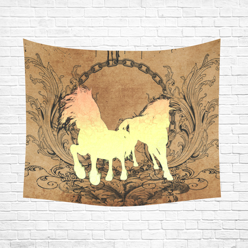 Beautiful horse silhouette in yellow colors Cotton Linen Wall Tapestry 60"x 51"