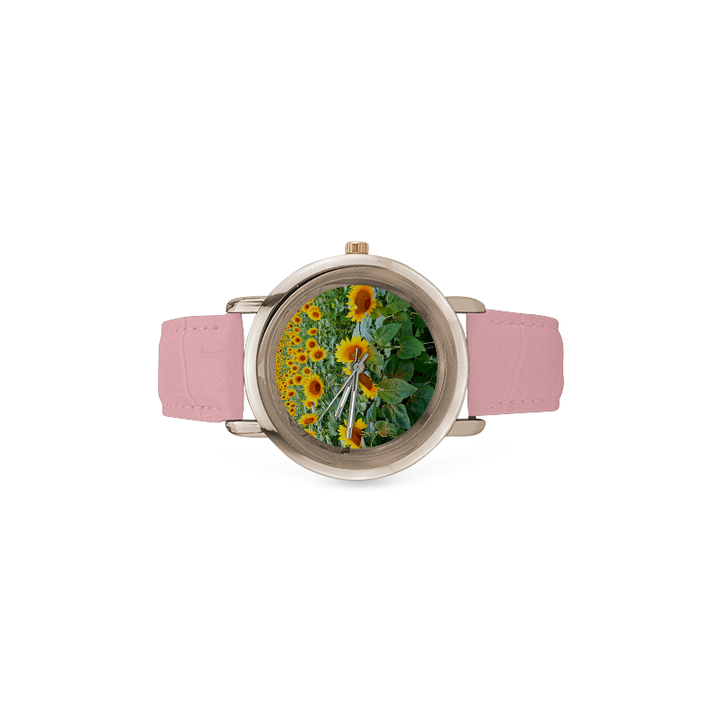 Sunflower Field Women's Rose Gold Leather Strap Watch(Model 201)