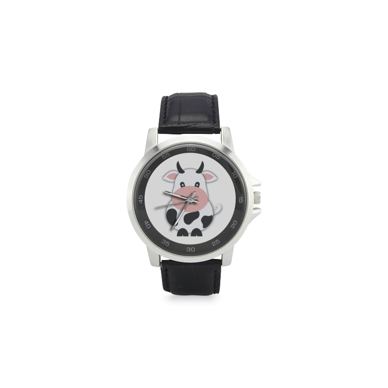Cute Cow Unisex Stainless Steel Leather Strap Watch(Model 202)