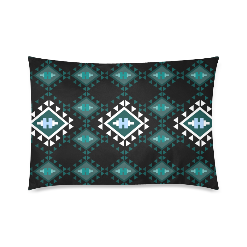 Turquoise and black Balkan kilim lucky charm pattern Custom Zippered Pillow Case 20"x30"(Twin Sides)