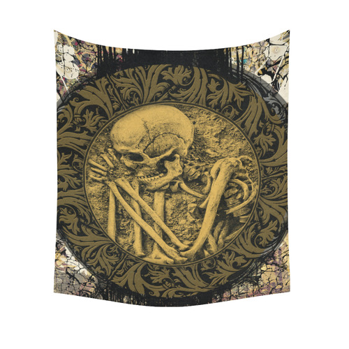 The skeleton in a round button with flowers Cotton Linen Wall Tapestry 51"x 60"