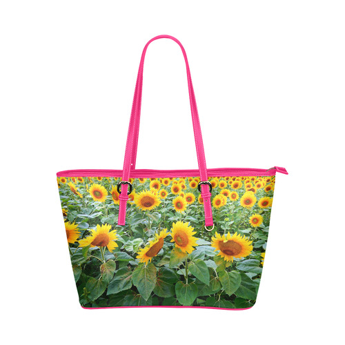 Sunflower Field Leather Tote Bag/Small (Model 1651)