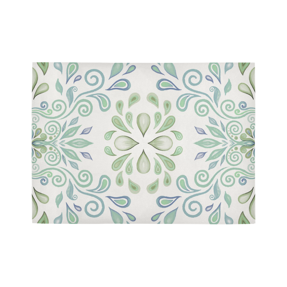 Blue and Green watercolor design Area Rug7'x5'