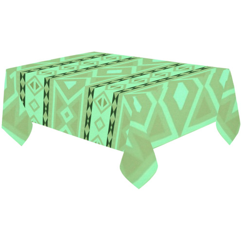 tribal border pattern , green Cotton Linen Tablecloth 60"x120"
