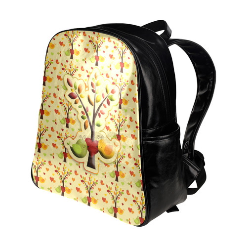 Autumn BIG LOVE Pattern TREEs, BIRDs and HEARTS Multi-Pockets Backpack (Model 1636)