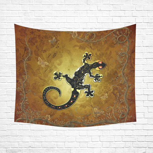 Gecko in gold and black Cotton Linen Wall Tapestry 60"x 51"