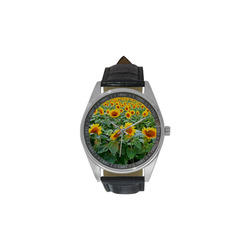 Sunflower Field Men's Casual Leather Strap Watch(Model 211)