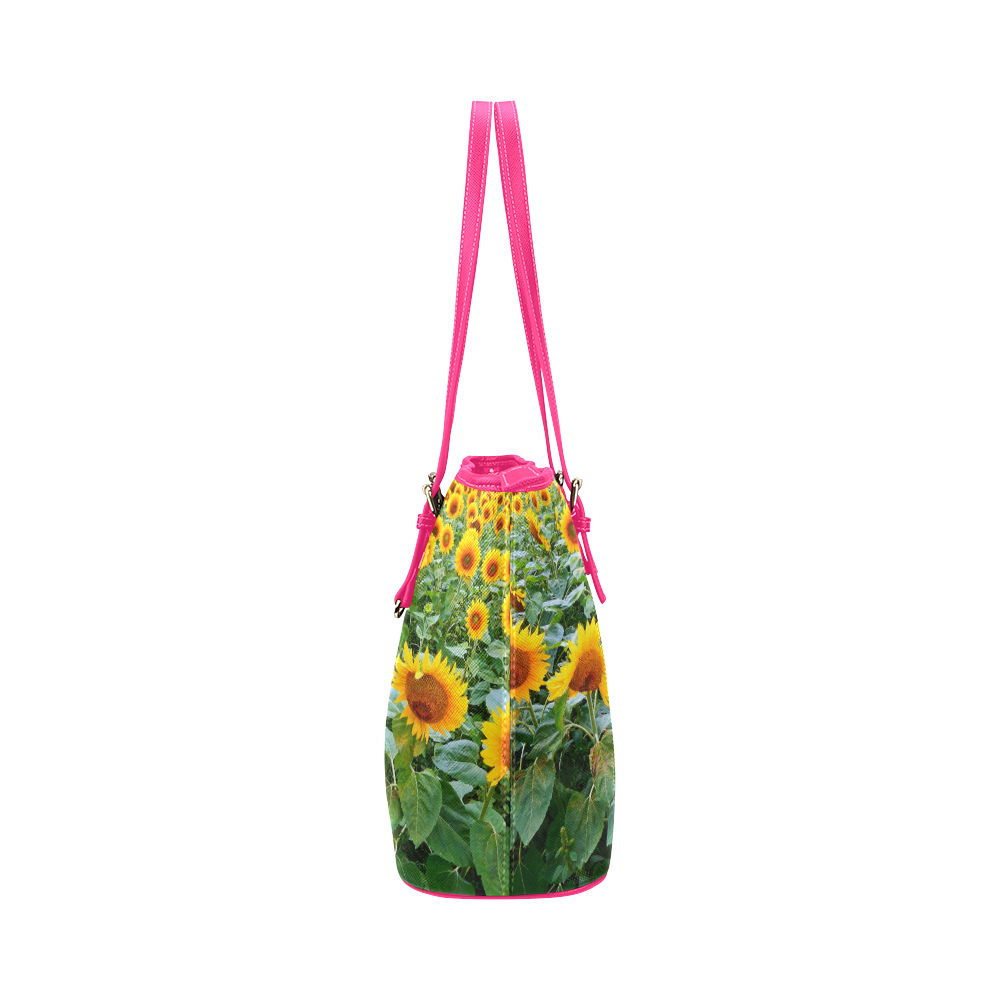 Sunflower Field Leather Tote Bag/Large (Model 1651)