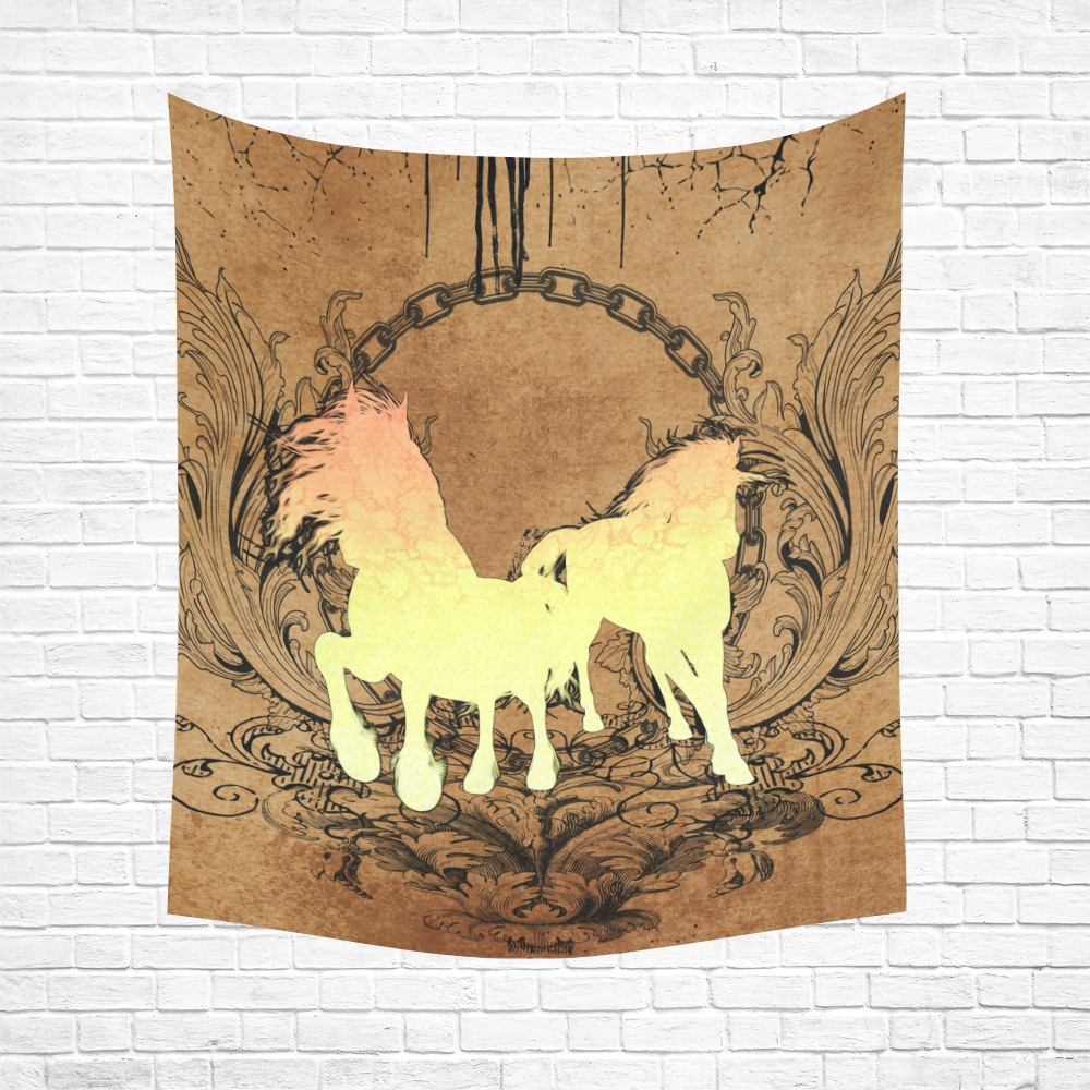 Beautiful horse silhouette in yellow colors Cotton Linen Wall Tapestry 51"x 60"