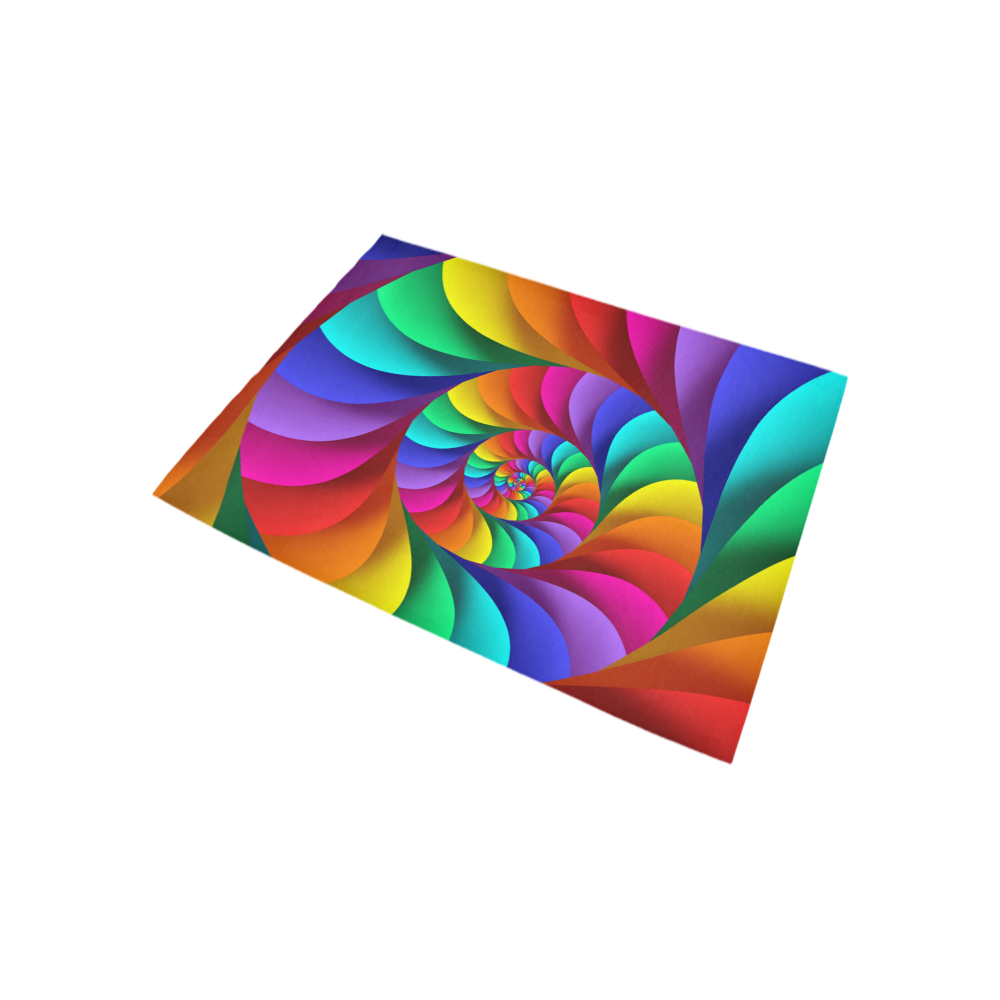 Psychedelic Rainbow Spiral Fractal Area Rug 5'3''x4'