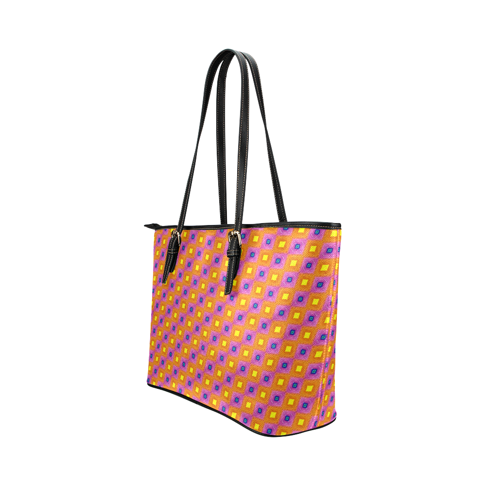 Vibrant Retro Diamond Pattern Leather Tote Bag/Small (Model 1651)